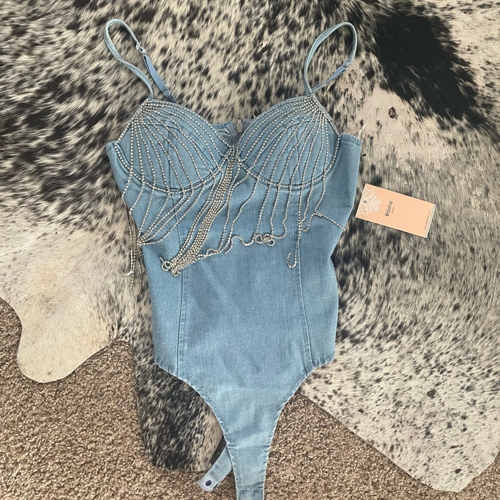 Fringe Denim Bodysuit